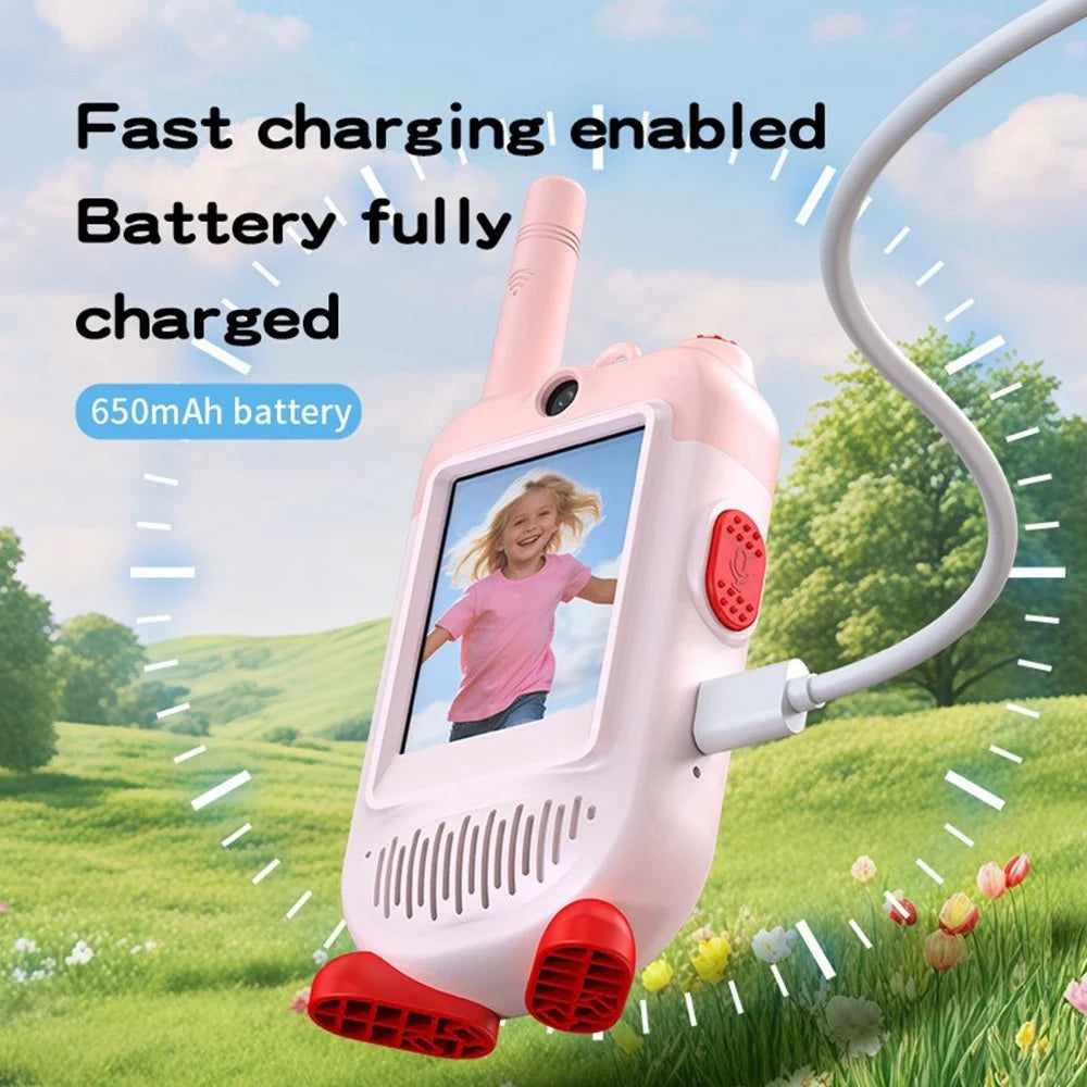 LK-028 1 Pair 2.0 Inch HD Screen Video Intercom Walkie Talkie for Kids Clip On 2.4G Wireless Communication Device - Pink+Blue - 7