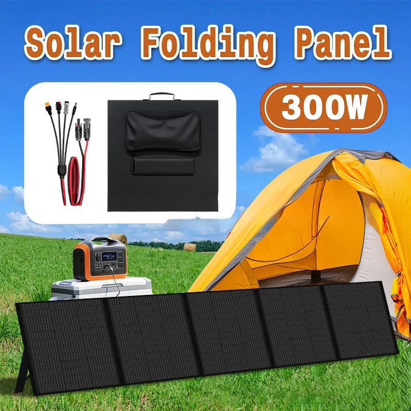 300W Portable Solar Panel Charger 5 Fold Outdoor Power Bank Monocrystalline Silicon High Efficiency for Camping / RV / Emergency - Black - 4