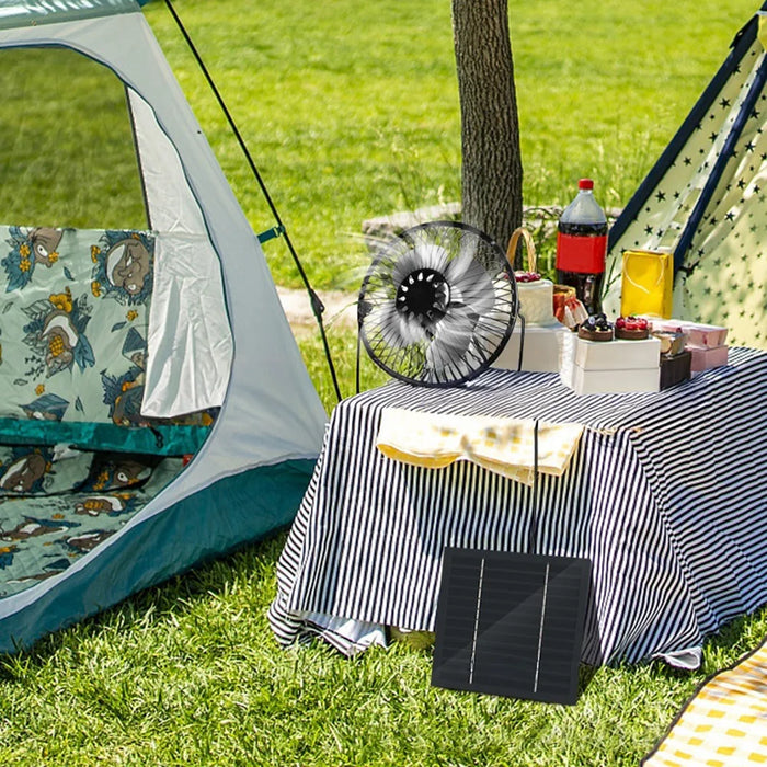 6 Inch Solar Powered Fan 360 Degree Rotatable Exhaust Fan with 8W Waterproof Solar Panel for Outdoor Camping - 6