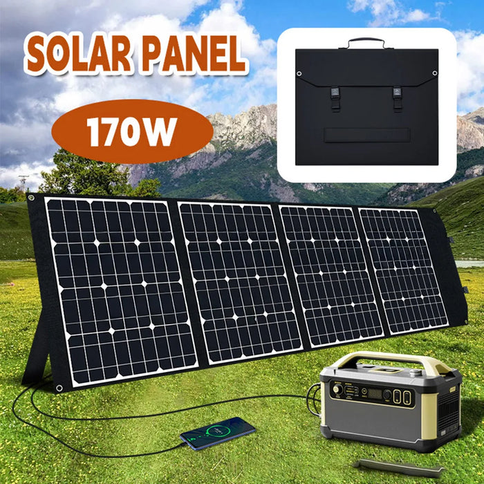 170W High Power 4-Fold Portable Solar Panel Outdoor Foldable Solar Charger with Stand - Monocrystalline Silicon Solar Cell/101668 - 2