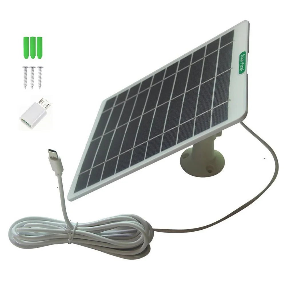 5W 5V Solar Charging Panel for Security Camera Doorbell Type-C Interface High Efficiency - White - 1