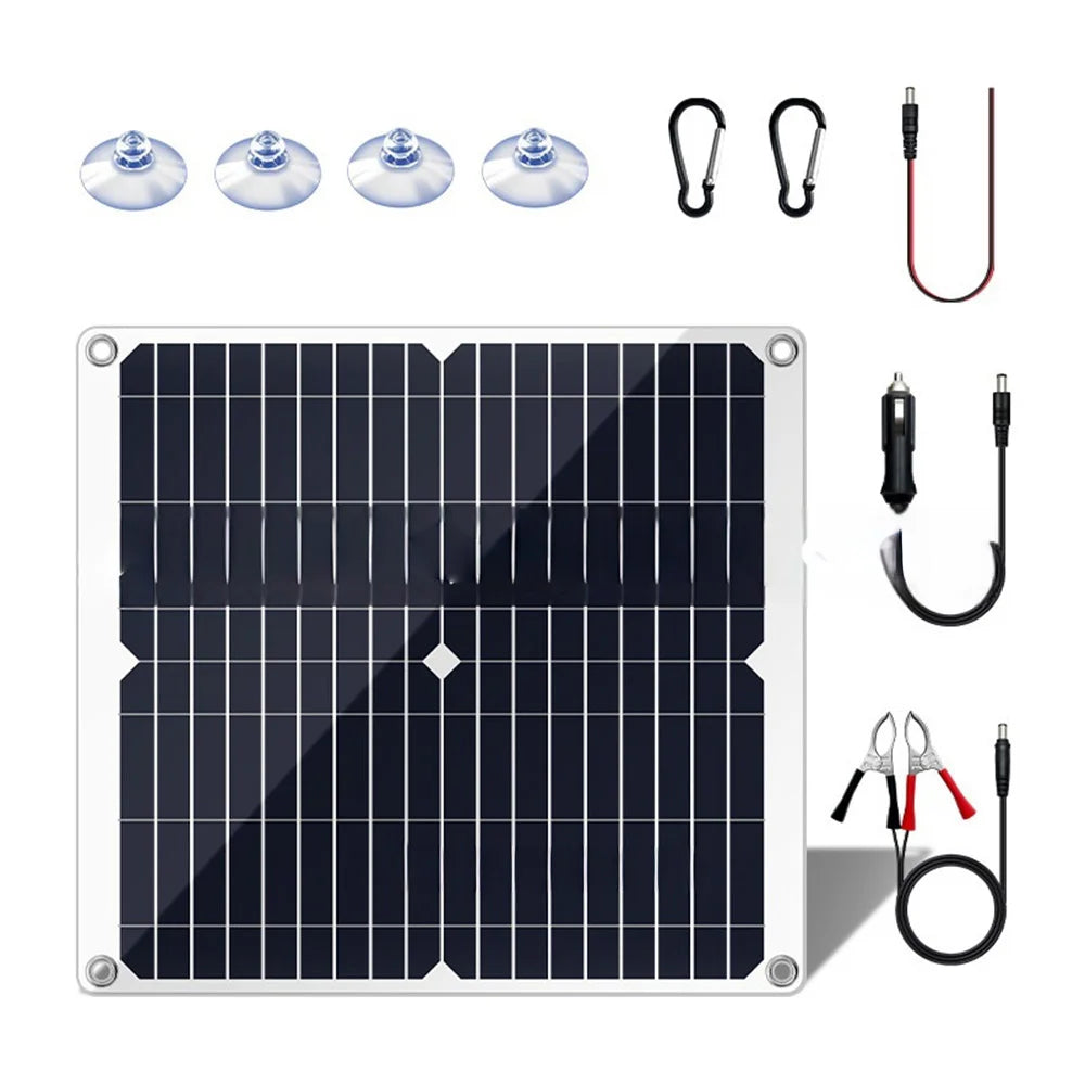 25W High Efficiency Solar Panel Portable Outdoor Emergency Charger with Dual USB Output for Camping / Hiking - Black - 1