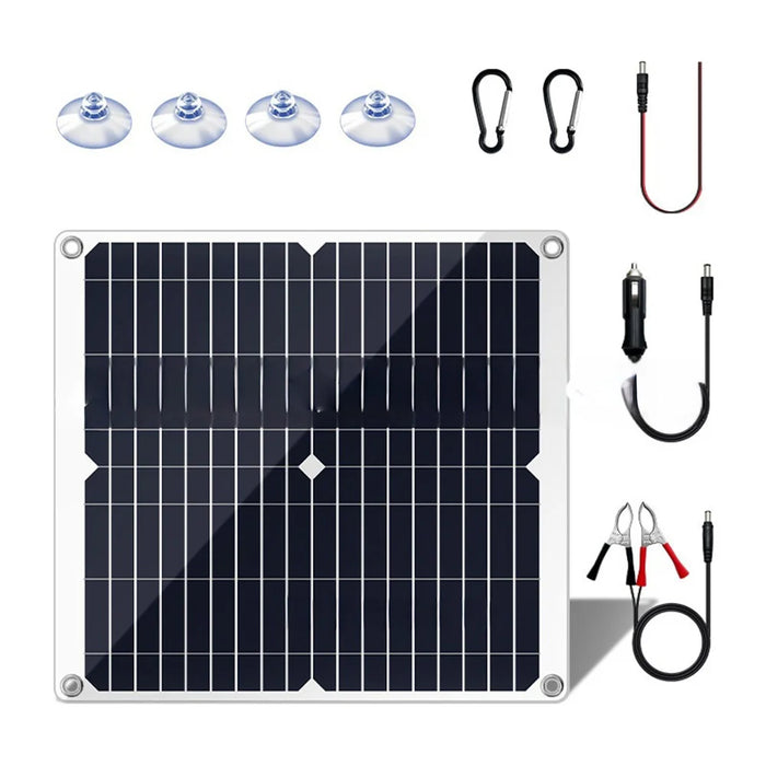 25W High Efficiency Solar Panel Portable Outdoor Emergency Charger with Dual USB Output for Camping / Hiking - Black - 1