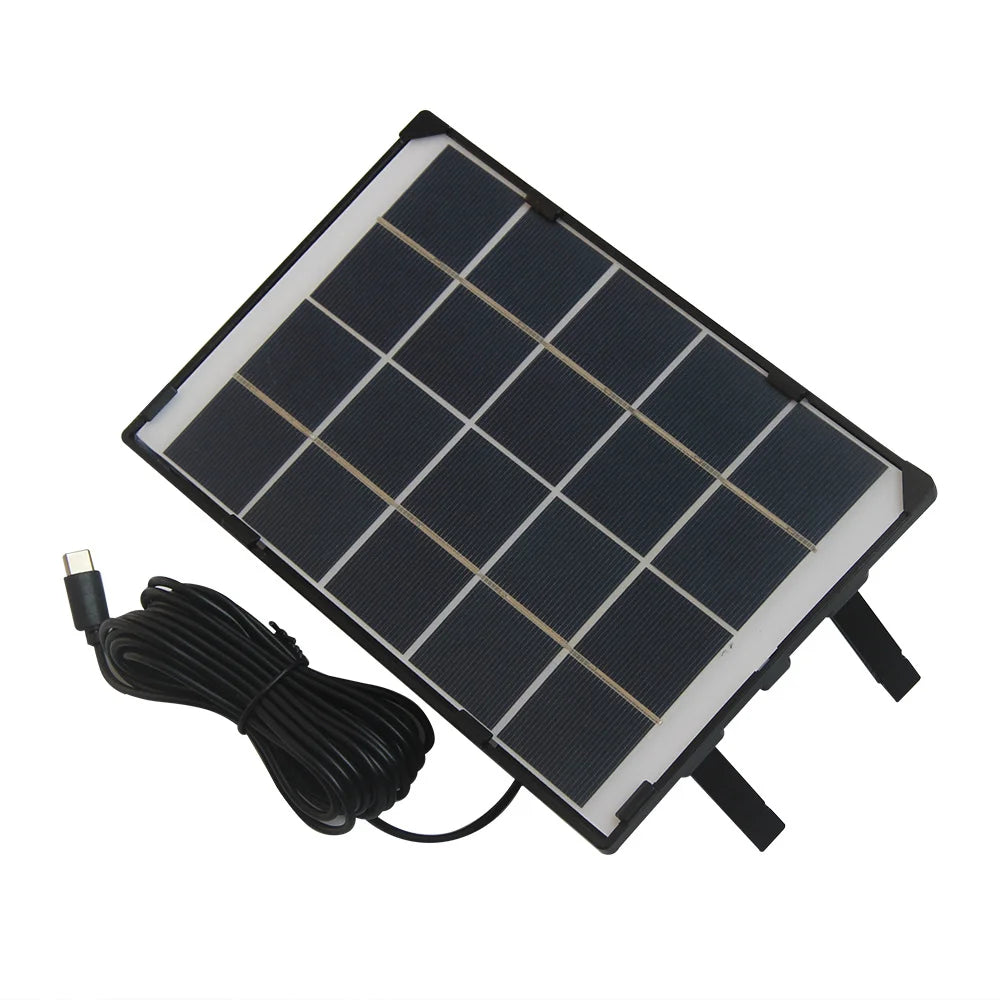 6W 5V Solar Charging Panel Type-C Output for Outdoor Camera Security Garden Lights - Black - 1