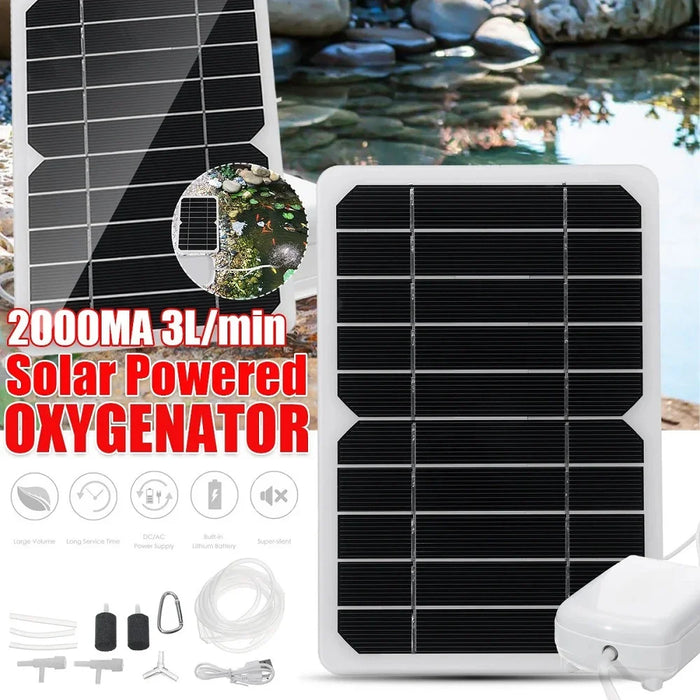 5W Solar Powered Panel with Oxygenator Pump Charging Panel for Outdoor Fishing / Aquarium Aeration - White - 5
