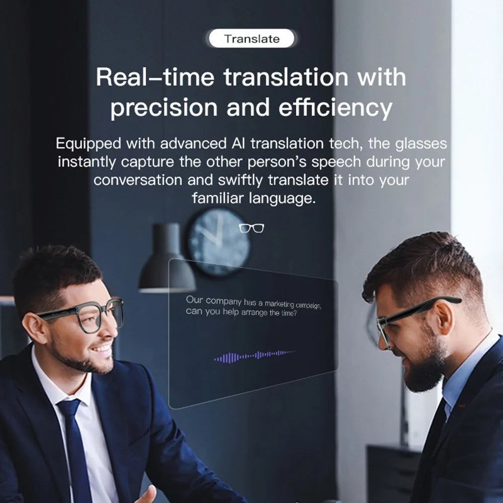 M02S AI Translation Smart Glasses with Camera IP65 Waterproof Video Recording Music Eyeglasses - Plano Lens - 7