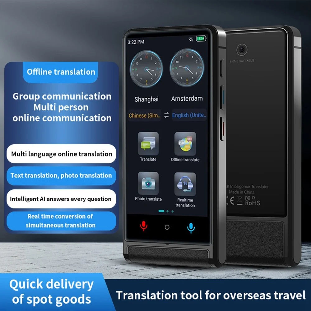 M13 4.04 Inch IPS Screen Intelligent Voice Translator 138 Languages Online Translator WiFi Photo Translation Device, 1+16GB - Black - 2