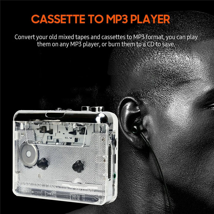 TON010 Portable Cassette Player Tape to MP3 Audio Converter with 3.5mm Headphone Jack - Transparent - 4