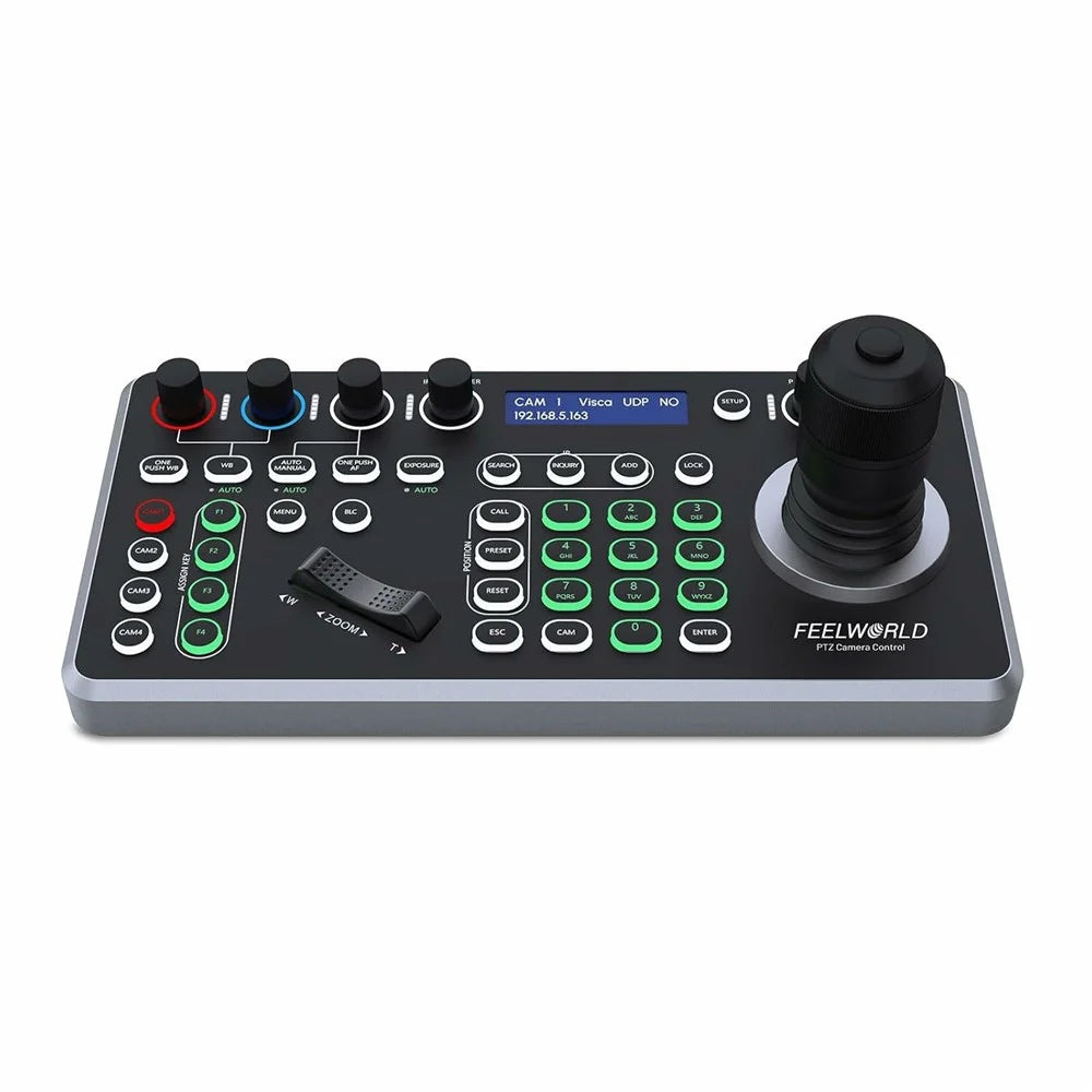 FEELWORLD KBC20 PTZ Camera Controller Precise Joystick Control Multiple Protocol PoE Powered Console - US Plug - 1