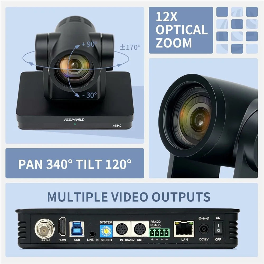 FEELWORLD UHD4K12X 12X Optical Zoom PTZ Camera 4K Ultra HD Network Video Camera with PoE Support - US Plug - 6