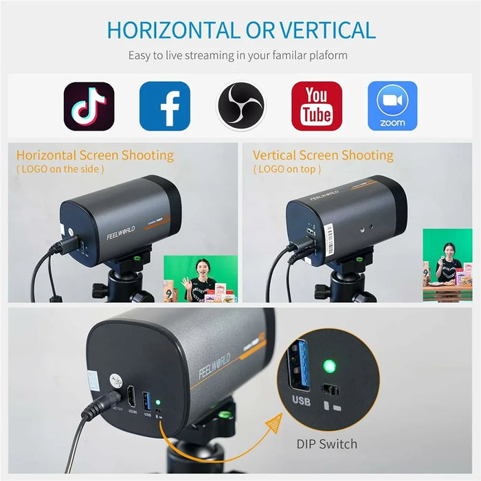 FEELWORLD HV10X Professional Streaming Camera 1080P 60fps Full HD HD USB3.0 Video Output Camera - US Plug - 6