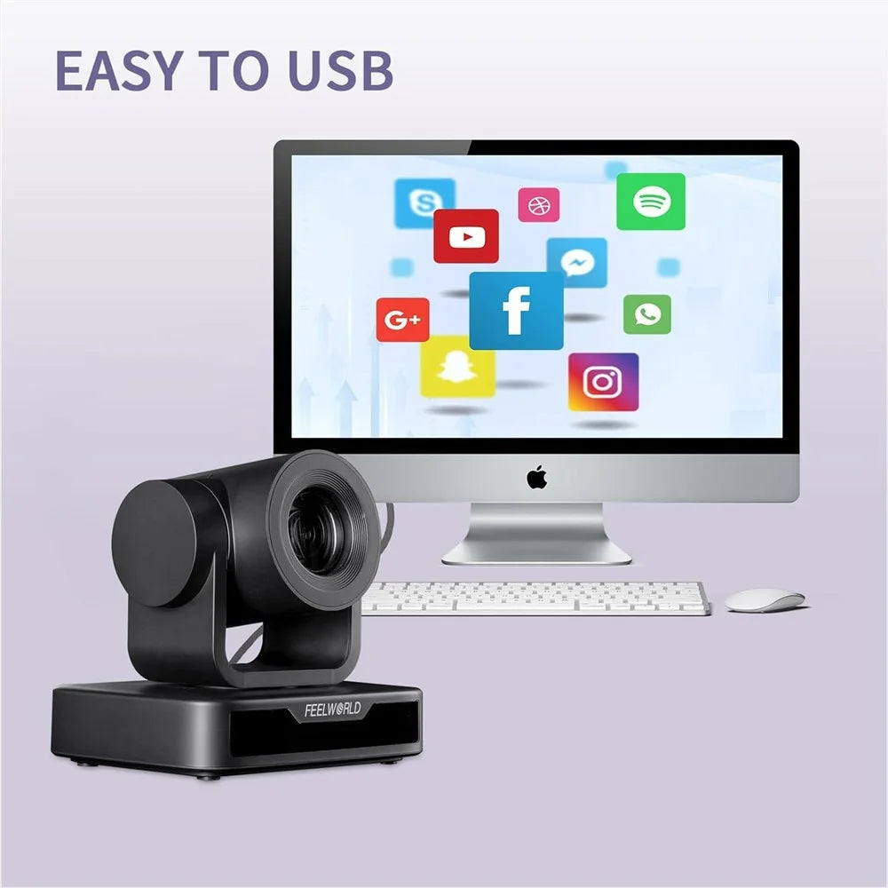 FEELWORLD USB10X PTZ Video Conference Camera 10X Optical Zoom USB2.0 Auto Focus AI Tracking Camera - US Plug - 2