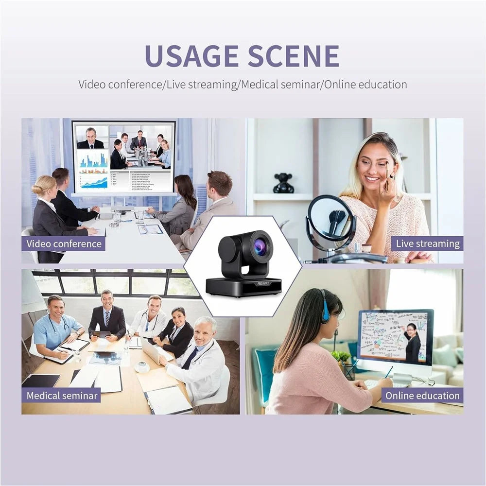 FEELWORLD USB10X PTZ Video Conference Camera 10X Optical Zoom USB2.0 Auto Focus AI Tracking Camera - US Plug - 5