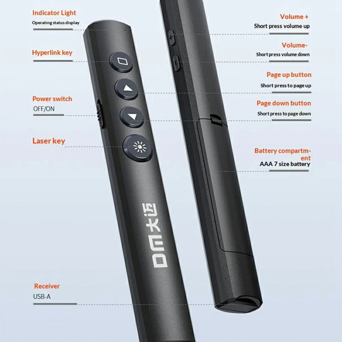 DM PT001S Wireless PPT Presentation Remote Control Pen Laser Pointer Hyperlink Function - Black - 3