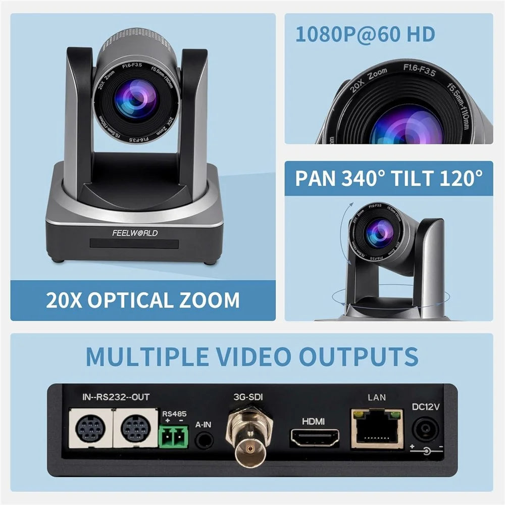 FEELWORLD POE20X 20X Zoom Camera Simultaneous USB HD 3G-SDI LAN Live Streaming PTZ Camera, PoE Supported - EU Plug - 4