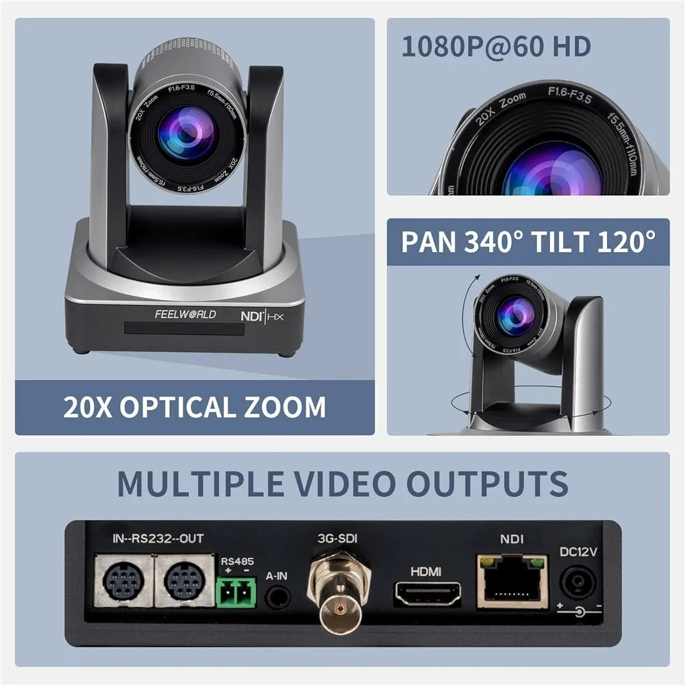 FEELWORLD NDI20X 20X Optical Zoom PTZ Camera Simultaneous USB NDI HD 3G-SDI Live Streaming Camera - EU Plug - 4
