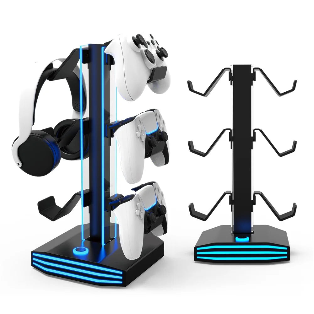 8006S USB Hub Game Controller Holder Control Handle Headphone Storage Stand with 9 RGB Light - Black - 1