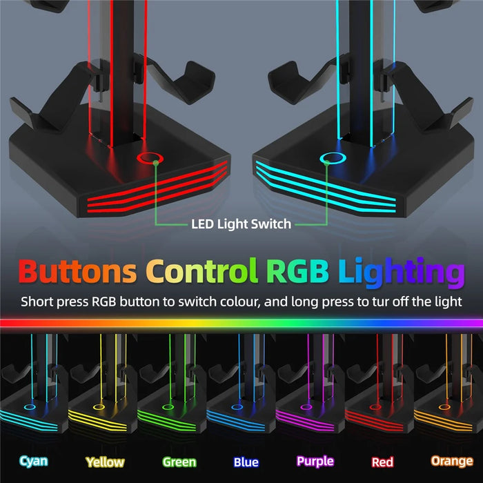 8006S USB Hub Game Controller Holder Control Handle Headphone Storage Stand with 9 RGB Light - Black - 3