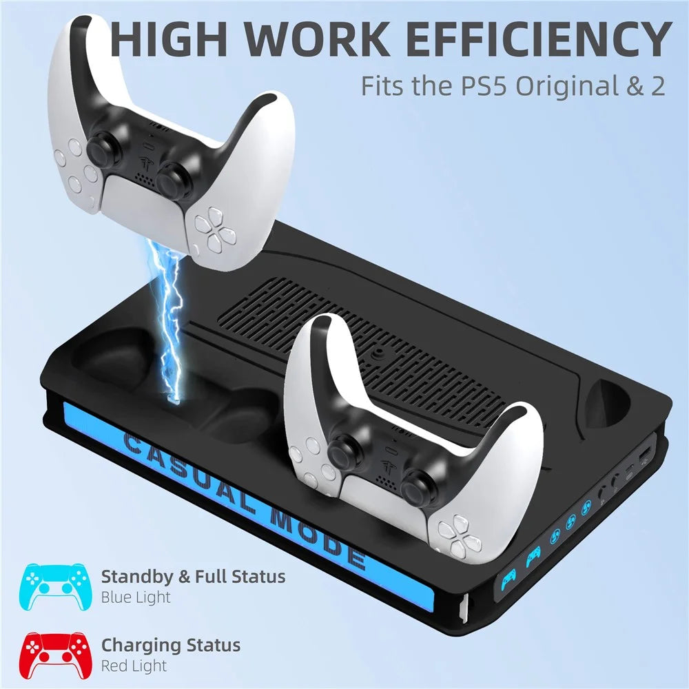 8041 Cooling Fan Base for Sony PlayStation 5 Pro / 5 Slim / 5 Game Console Charger Stand with RGB Light - Black - 3
