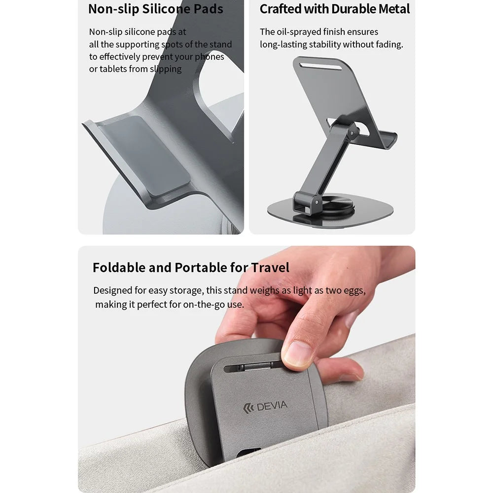 DEVIA EL243 360 Degree Rotation Foldable Metal Phone Stand Desktop Phone Holder - Grey - 6