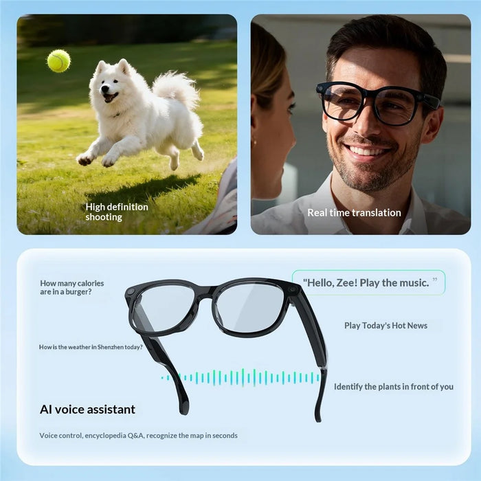 FG01 AI Smart Bluetooth-Compatible Glasses Calling Music Voice Assistant Photochromic Lenses 512M Memory - Black - 4