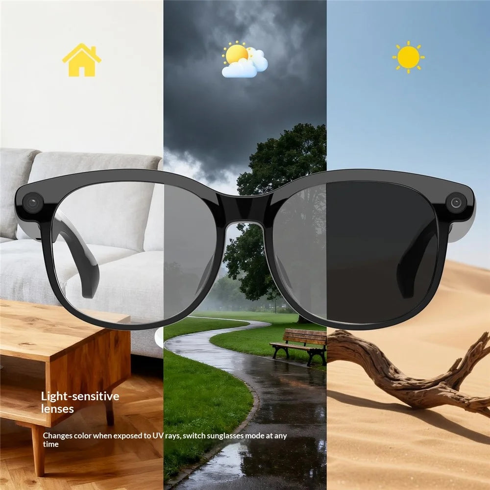 FG01 AI Smart Bluetooth-Compatible Glasses Calling Music Voice Assistant Photochromic Lenses 512M Memory - Black - 5