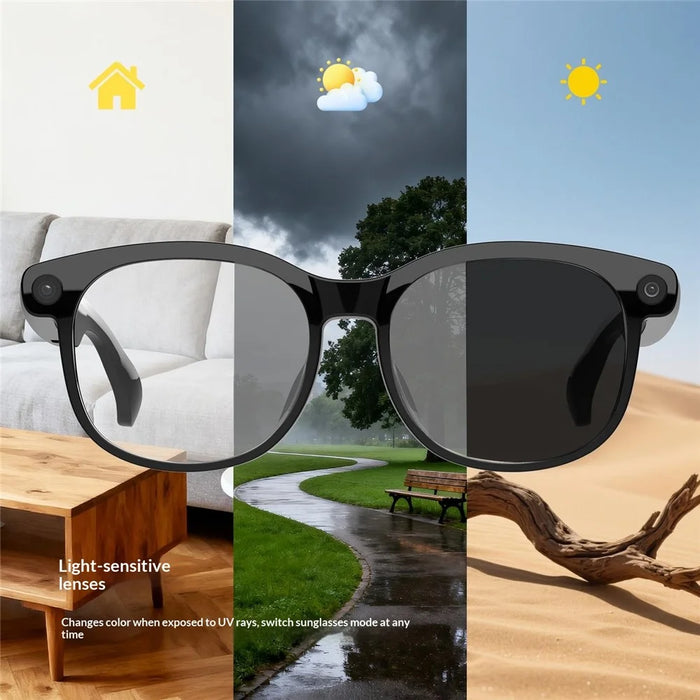 FG01 AI Smart Bluetooth-Compatible Glasses Calling Music Voice Assistant Photochromic Lenses 512M Memory - Black - 5