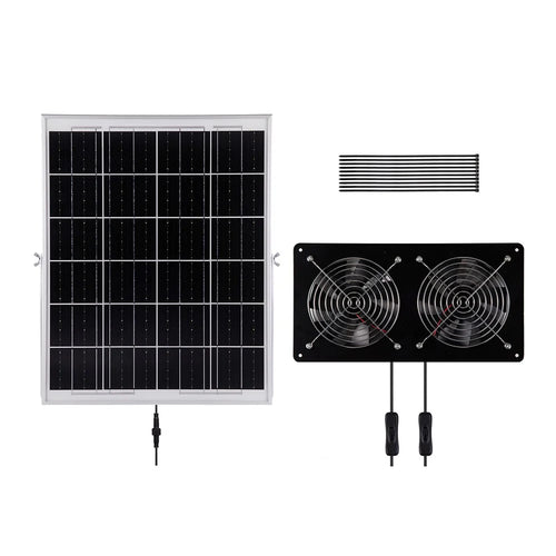 30WG-2FAN14 Solar Exhaust Fan Kit 30W Solar Panel Animal Pet House Exhaust Fan - Black - 1