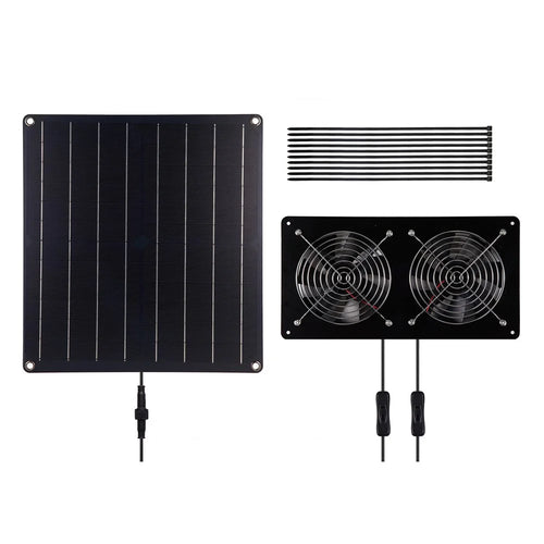 20W-2FAN14 Solar Exhaust Fan Kit 20W Solar Panel Animal Pet House Exhaust Fan - Black - 1