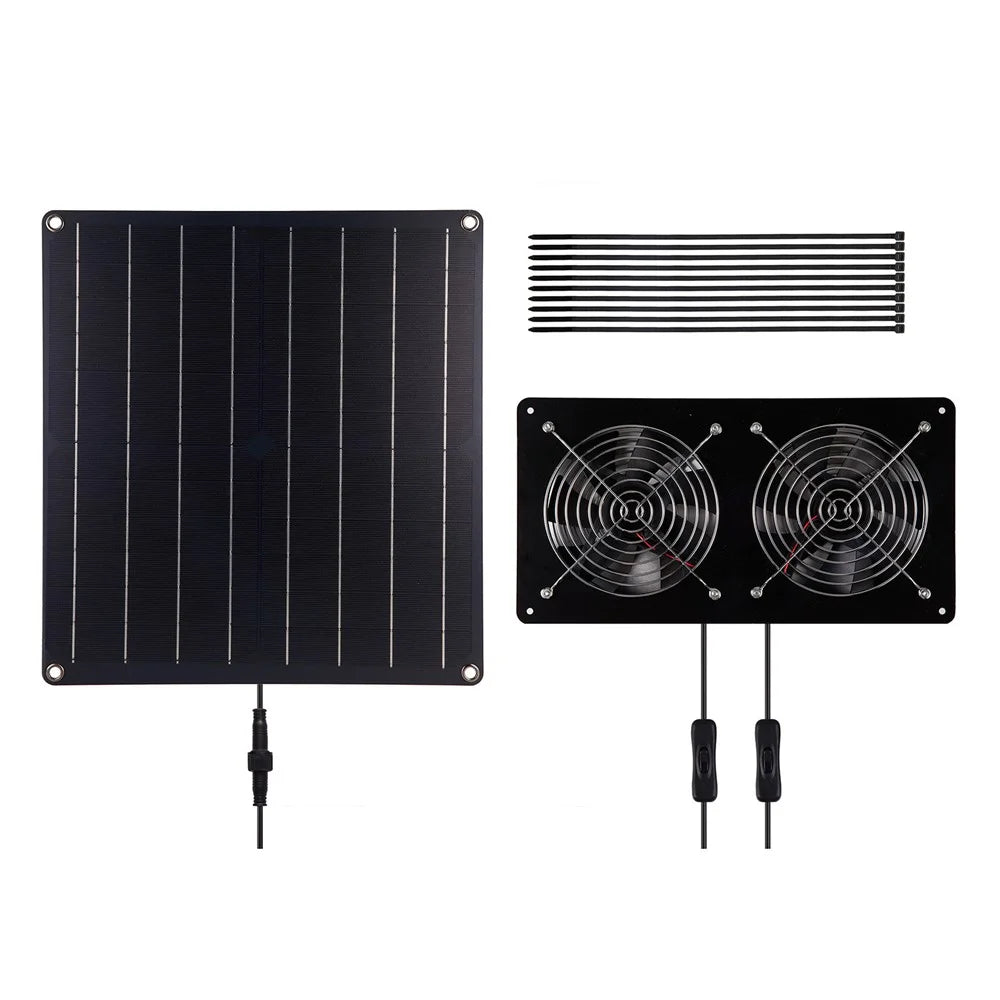 20W-2FAN14 Solar Exhaust Fan Kit 20W Solar Panel Animal Pet House Exhaust Fan - Black - 1