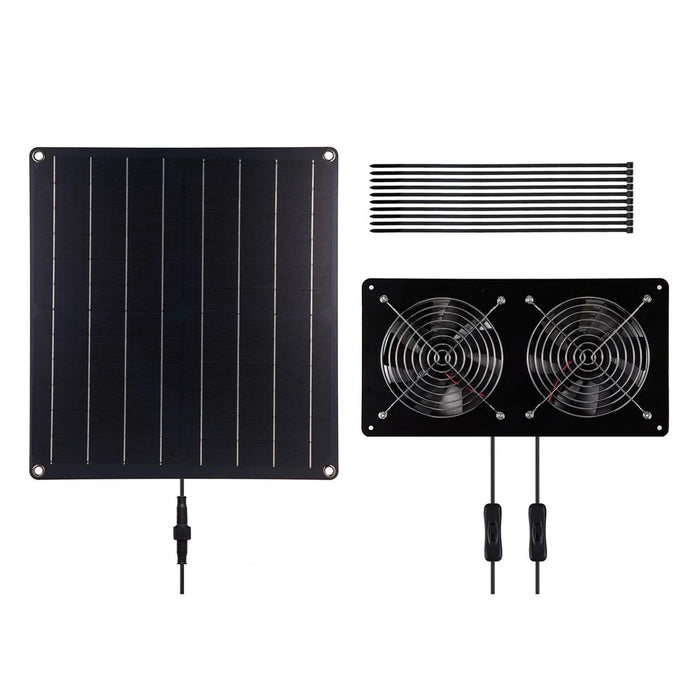 20W-2FAN14 Solar Exhaust Fan Kit 20W Solar Panel Animal Pet House Exhaust Fan - Black - 1