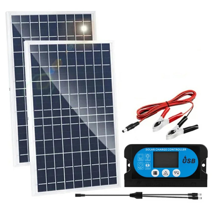 LK325-255+60A(CON10BL) 2Pcs Solar Panel Kit 30W Monocrystalline Silicon Solar Charger with 60A Controller, Aluminum Alloy Frame - White - 1
