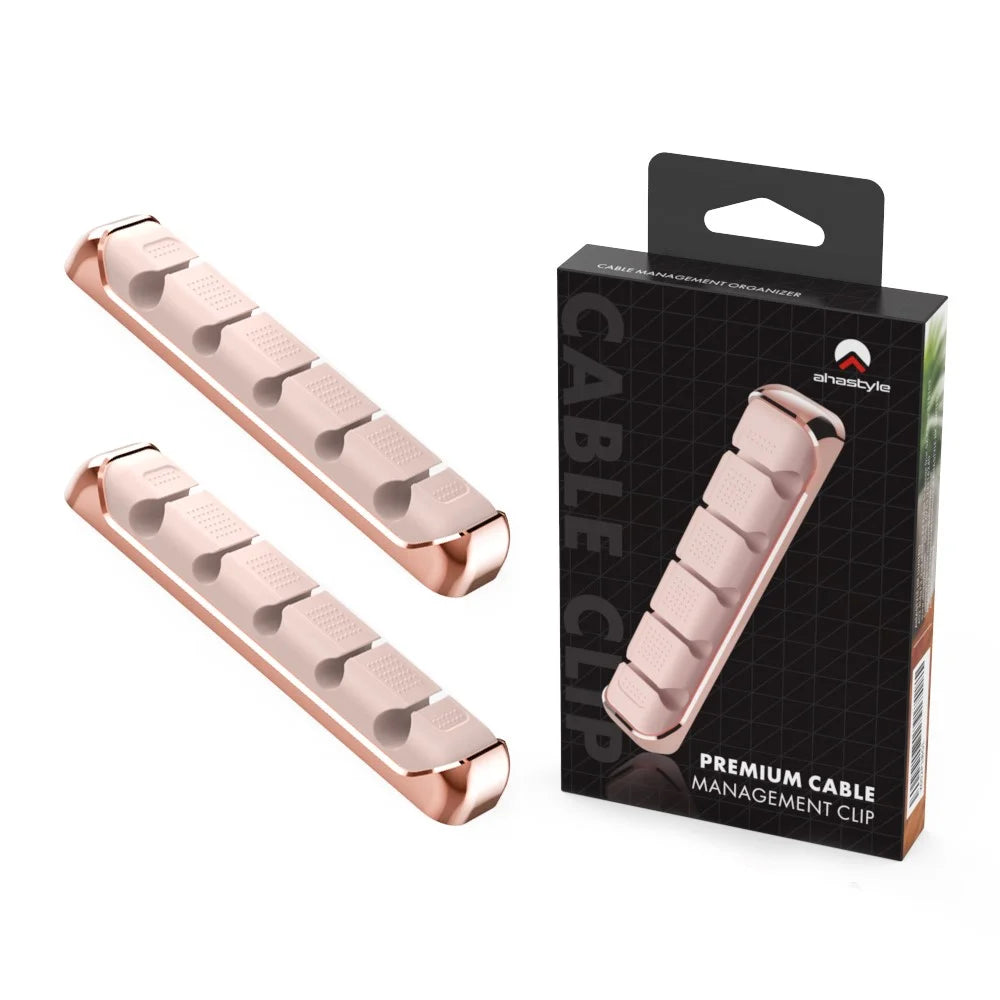 AHASTYLE PT125 2Pcs Cable Management Organizer Aluminum Alloy Silicone 5 Slots Desktop Wire Holder Clip - Pink - 1