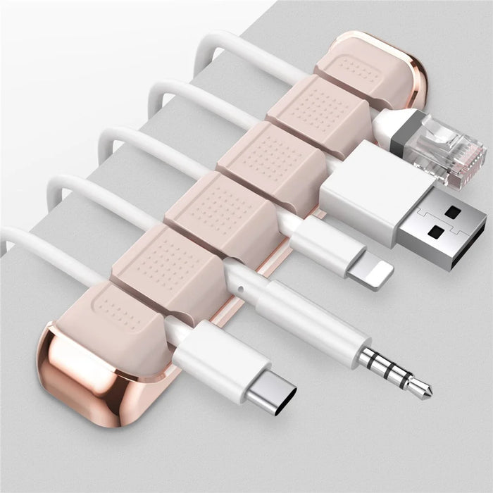 AHASTYLE PT125 2Pcs Cable Management Organizer Aluminum Alloy Silicone 5 Slots Desktop Wire Holder Clip - Pink - 2