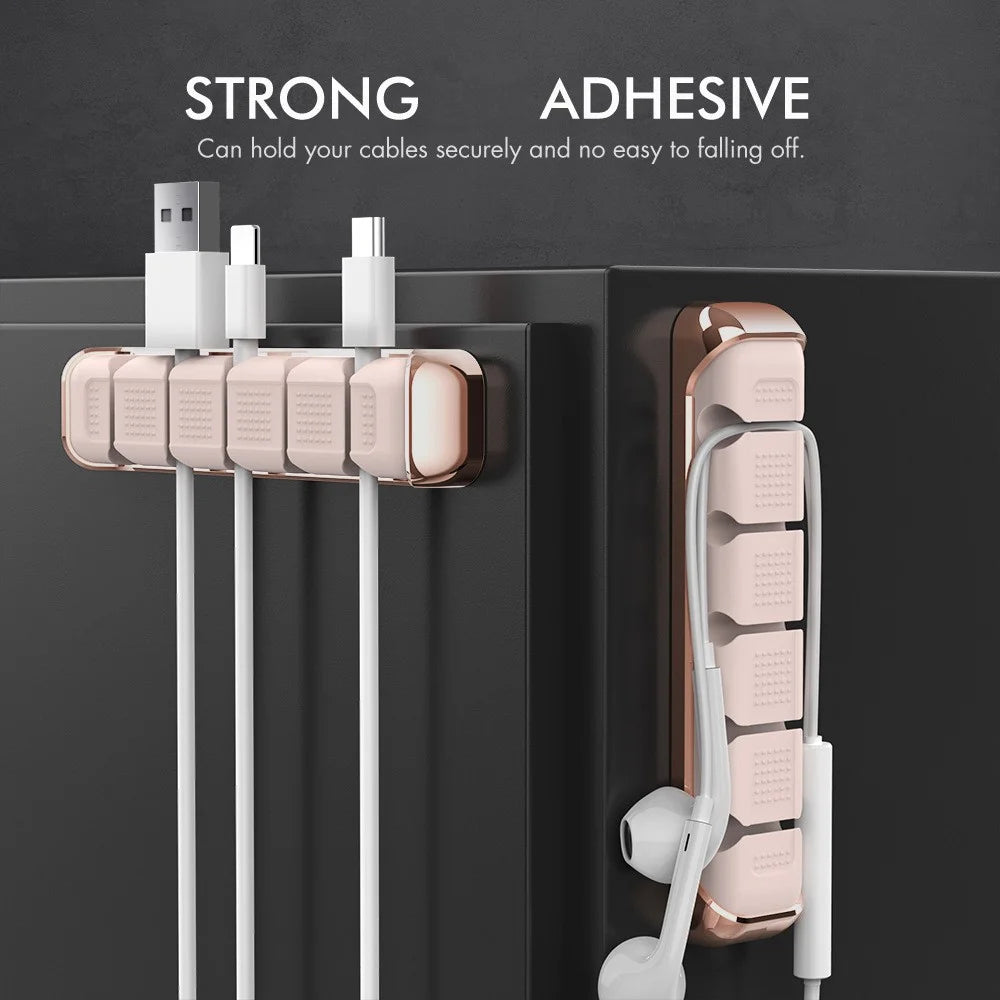 AHASTYLE PT125 2Pcs Cable Management Organizer Aluminum Alloy Silicone 5 Slots Desktop Wire Holder Clip - Pink - 4