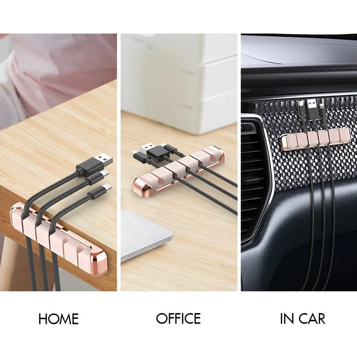 AHASTYLE PT125 2Pcs Cable Management Organizer Aluminum Alloy Silicone 5 Slots Desktop Wire Holder Clip - Pink - 6