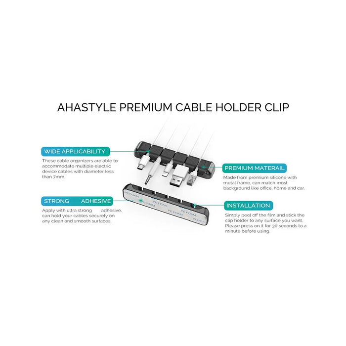AHASTYLE PT125 2Pcs Cable Management Organizer Aluminum Alloy Silicone 5 Slots Desktop Wire Holder Clip - Pink - 7