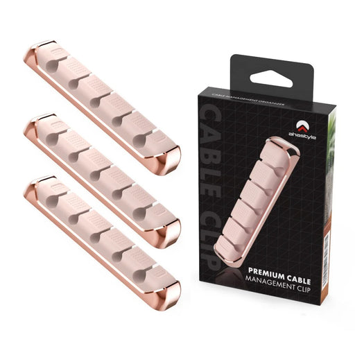AHASTYLE PT125 3Pcs Cable Management Organizer Aluminum Alloy Silicone 5 Slots Desktop Wire Holder Clip - Pink - 1