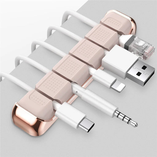 AHASTYLE PT125 3Pcs Cable Management Organizer Aluminum Alloy Silicone 5 Slots Desktop Wire Holder Clip - Pink - 2