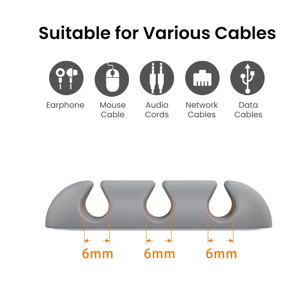 AHASTYLE WE31 3Pcs Cable Organizer Clip 3 Slot Silicone Adhesive Cable Management For Desk Car Office Wire Holder - Grey - 3