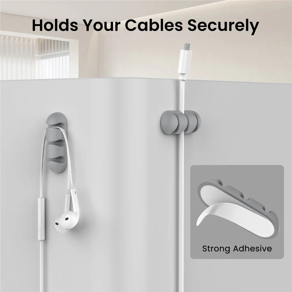 AHASTYLE WE31 3Pcs Cable Organizer Clip 3 Slot Silicone Adhesive Cable Management For Desk Car Office Wire Holder - Grey - 4