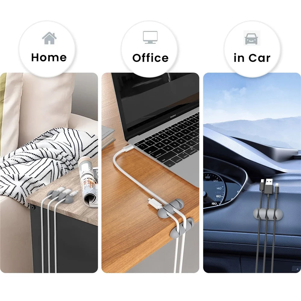 AHASTYLE WE31 3Pcs Cable Organizer Clip 3 Slot Silicone Adhesive Cable Management For Desk Car Office Wire Holder - Grey - 5