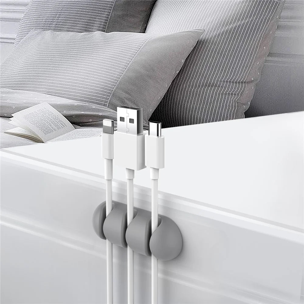 AHASTYLE WE31 Cable Organizer Clip 3 Slot Silicone Adhesive Cable Management For Desk Car Office Wire Holder - Grey - 2