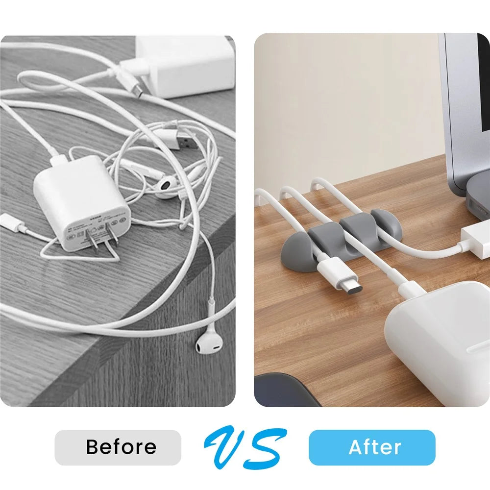AHASTYLE WE31 Cable Organizer Clip 3 Slot Silicone Adhesive Cable Management For Desk Car Office Wire Holder - Grey - 6