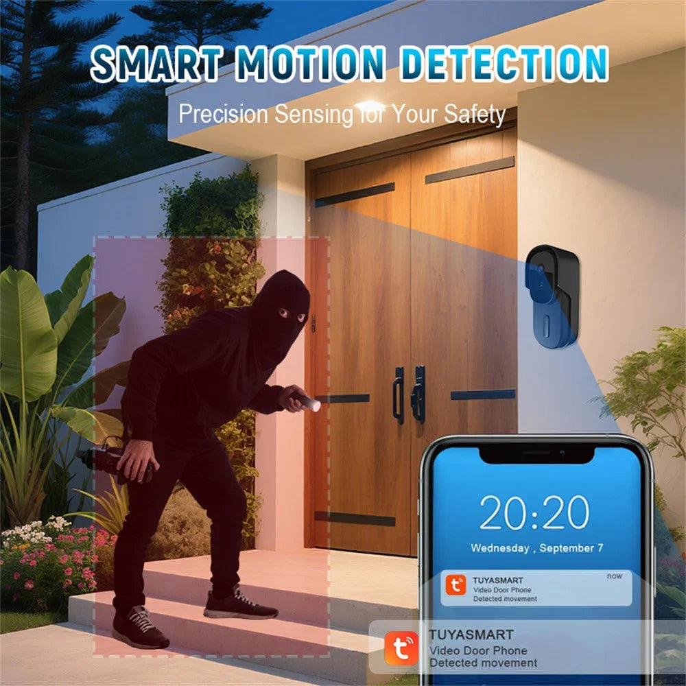 WF01D-013D 720P HD Smart Video Doorbell PIR Motion Detection Tuya APP Wireless Doorbell Camera - Black - 7