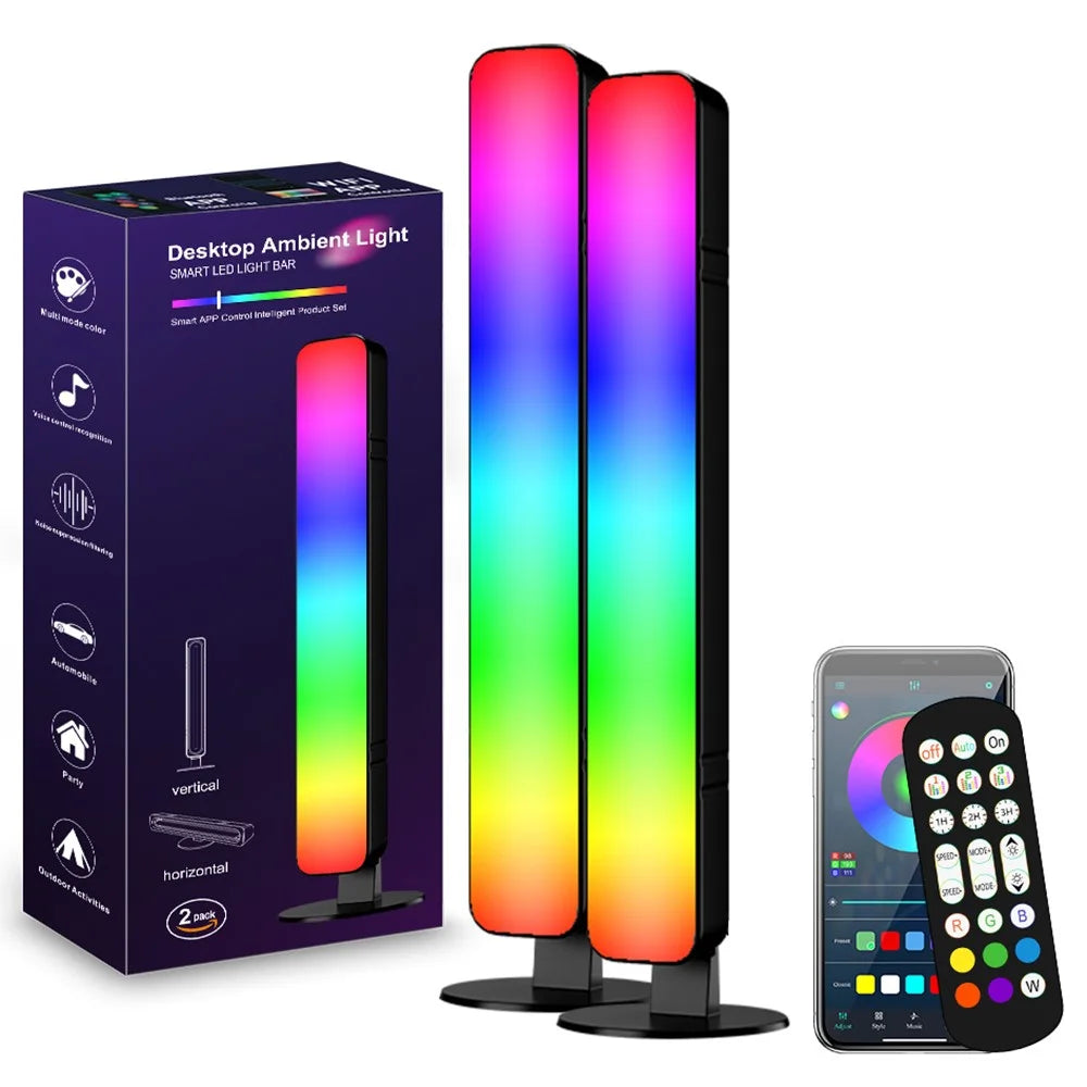 D04 2Pcs Sound Pickup RGB Desktop Ambient Light Smart Gaming Light Bar with Remote Control, Bluetooth-compatible Version - 1