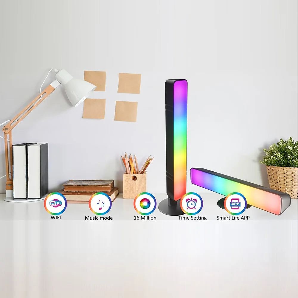 D04 2Pcs Sound Pickup RGB Desktop Ambient Light Smart Gaming Light Bar with Remote Control, Bluetooth-compatible Version - 2