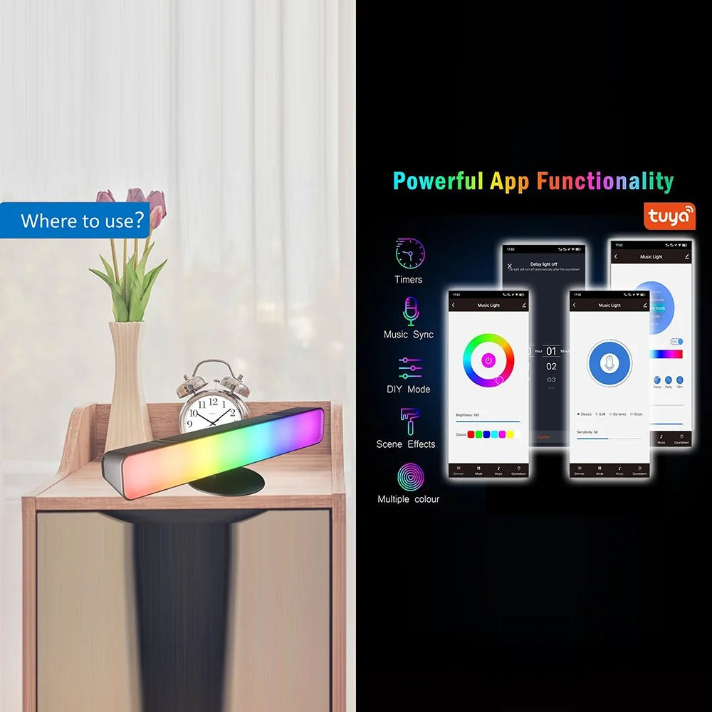 D04 2Pcs Sound Pickup RGB Desktop Ambient Light Smart Gaming Light Bar with Remote Control, Bluetooth-compatible Version - 6