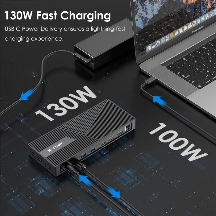 WAVLINK UG69PD24PRO 12 in 1 Docking Station Triple 4K Display Support PD 130W Fast Charging - EU Plug - 2