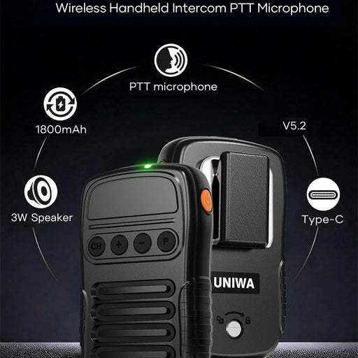 UNIWA BM008 Wireless Handheld Intercom PTT Microphone Bluetooth-Compatible 3W Speaker Walkie Talkie - Black - 2